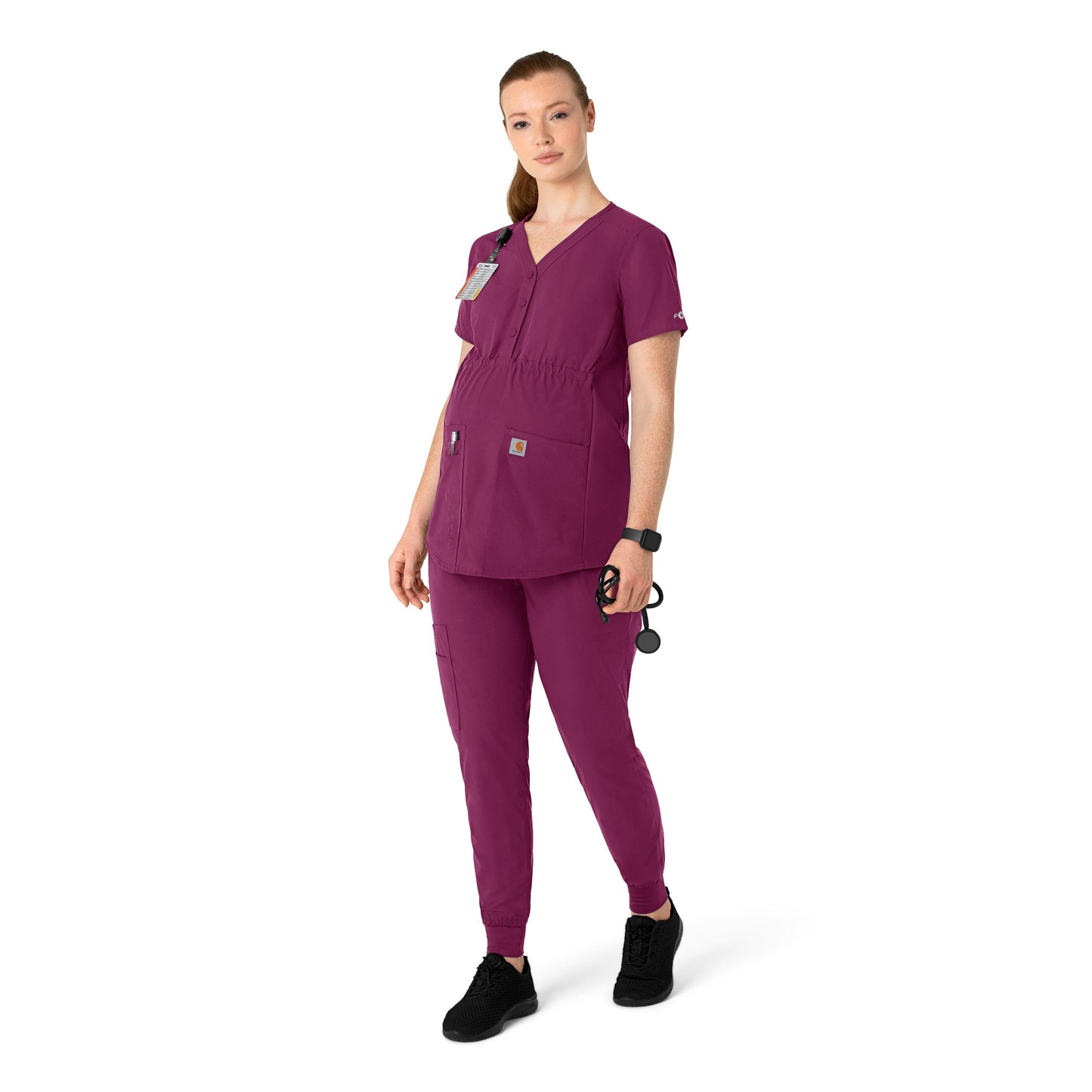 Women's Henley 4-Pocket Maternity Scrub Top - C14113